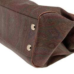 Pre Owned Etro Brown Paisley Coated Canvas and Lizard Embossed Leather Satchel