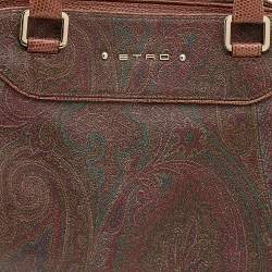 Pre Owned Etro Brown Paisley Coated Canvas and Lizard Embossed Leather Satchel