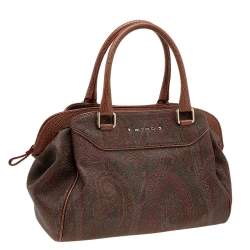 Pre Owned Etro Brown Paisley Coated Canvas and Lizard Embossed Leather Satchel