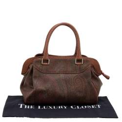 Pre Owned Etro Brown Paisley Coated Canvas and Lizard Embossed Leather Satchel