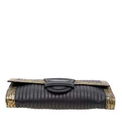 Pre Owned Etro Black/Gold Printed Leather Flap Clutch