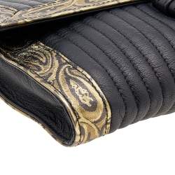 Pre Owned Etro Black/Gold Printed Leather Flap Clutch