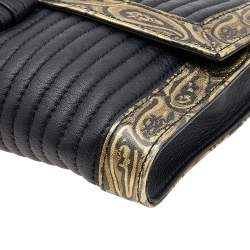 Pre Owned Etro Black/Gold Printed Leather Flap Clutch