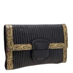 Pre Owned Etro Black/Gold Printed Leather Flap Clutch