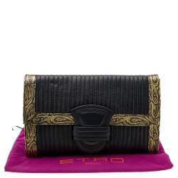 Pre Owned Etro Black/Gold Printed Leather Flap Clutch