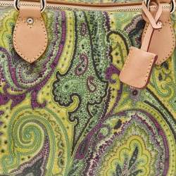 Pre Owned Etro Green/Brown Paisley Printed Coated Canvas And Leather Duffle Bag