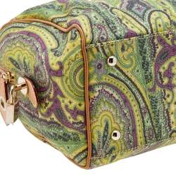 Pre Owned Etro Green/Brown Paisley Printed Coated Canvas And Leather Duffle Bag