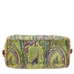 Pre Owned Etro Green/Brown Paisley Printed Coated Canvas And Leather Duffle Bag