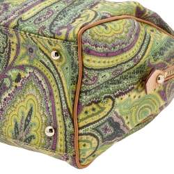 Pre Owned Etro Green/Brown Paisley Printed Coated Canvas And Leather Duffle Bag