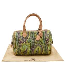 Pre Owned Etro Green/Brown Paisley Printed Coated Canvas And Leather Duffle Bag