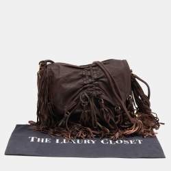 Pre Owned حقيبة كتف ايترو جلد بني داكن بشراشيب بقلاب 