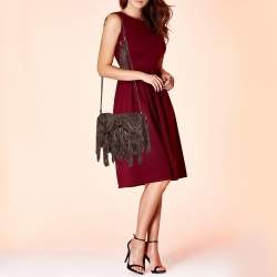 Etro Dark Brown Leather Fringe Flap Shoulder Bag