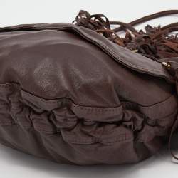 Pre Owned حقيبة كتف ايترو جلد بني داكن بشراشيب بقلاب 
