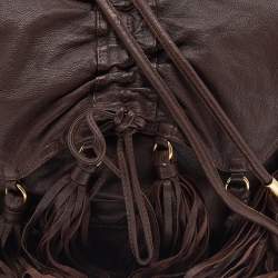 Pre Owned حقيبة كتف ايترو جلد بني داكن بشراشيب بقلاب 