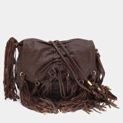Etro Dark Brown Leather Fringe Flap Shoulder Bag