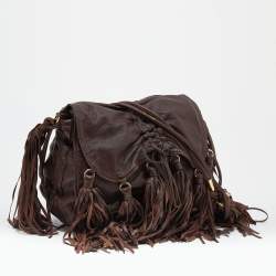 Pre Owned حقيبة كتف ايترو جلد بني داكن بشراشيب بقلاب 