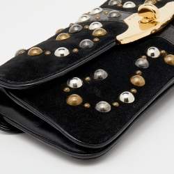 Pre Owned Etro Black Suede Embellished Turnlock Clutch