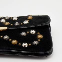 Pre Owned Etro Black Suede Embellished Turnlock Clutch