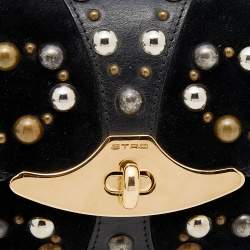 Pre Owned Etro Black Suede Embellished Turnlock Clutch