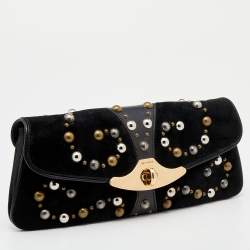 Pre Owned Etro Black Suede Embellished Turnlock Clutch