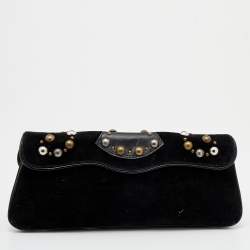 Pre Owned Etro Black Suede Embellished Turnlock Clutch