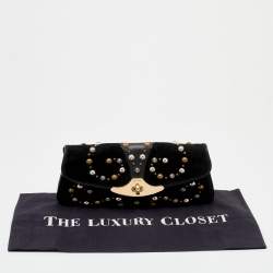 Pre Owned Etro Black Suede Embellished Turnlock Clutch