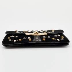 Pre Owned Etro Black Suede Embellished Turnlock Clutch