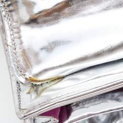 Pre Owned Etro Metallic Silver Leather Flap Crossbody Bag