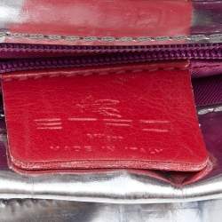 Pre Owned Etro Metallic Silver Leather Flap Crossbody Bag
