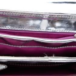 Pre Owned Etro Metallic Silver Leather Flap Crossbody Bag