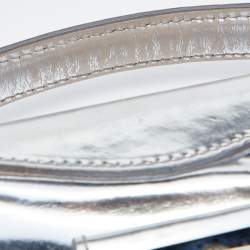 Pre Owned Etro Metallic Silver Leather Flap Crossbody Bag