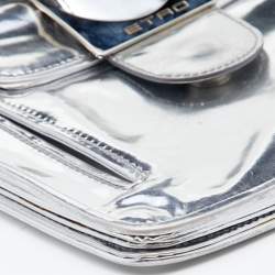 Pre Owned Etro Metallic Silver Leather Flap Crossbody Bag