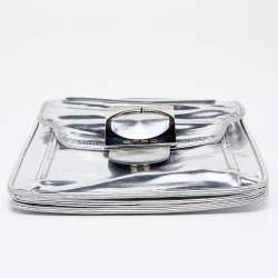 Pre Owned Etro Metallic Silver Leather Flap Crossbody Bag