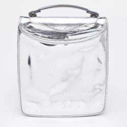 Pre Owned Etro Metallic Silver Leather Flap Crossbody Bag