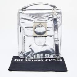 Pre Owned Etro Metallic Silver Leather Flap Crossbody Bag