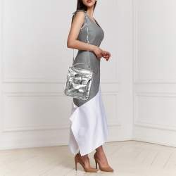 Pre Owned Etro Metallic Silver Leather Flap Crossbody Bag