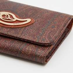 Pre Owned Etro Brown Paisley Printed Coated Canvas Compact Wallet