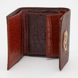 Pre Owned Etro Brown Paisley Printed Coated Canvas Compact Wallet