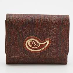Pre Owned Etro Brown Paisley Printed Coated Canvas Compact Wallet