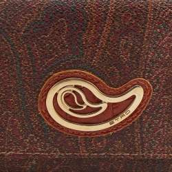 Pre Owned Etro Brown Paisley Printed Coated Canvas Compact Wallet