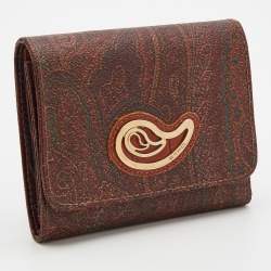 Pre Owned Etro Brown Paisley Printed Coated Canvas Compact Wallet