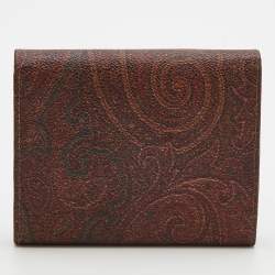Pre Owned Etro Brown Paisley Printed Coated Canvas Compact Wallet