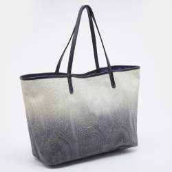 مملوكة مسبقًا Etro Ombre Black/White Paisley Print Coated Canvas and Leather Shopper Tote 