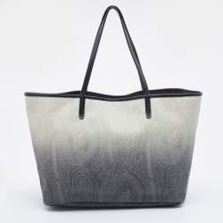 Pre Owned Etro Ombre Black/White Paisley Print Coated Canvas and Leather Shopper Tote 