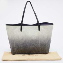 مملوكة مسبقًا Etro Ombre Black/White Paisley Print Coated Canvas and Leather Shopper Tote 