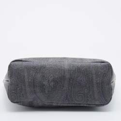 مملوكة مسبقًا Etro Ombre Black/White Paisley Print Coated Canvas and Leather Shopper Tote 