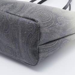 مملوكة مسبقًا Etro Ombre Black/White Paisley Print Coated Canvas and Leather Shopper Tote 