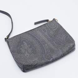 مملوكة مسبقًا Etro Ombre Black/White Paisley Print Coated Canvas and Leather Shopper Tote 