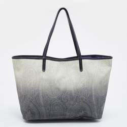 مملوكة مسبقًا Etro Ombre Black/White Paisley Print Coated Canvas and Leather Shopper Tote 