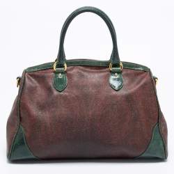 Pre Owned Etro Green/Brown Paisley Print Coated Canvas and Snakeskin Embossed Leather Chain Boston Bag